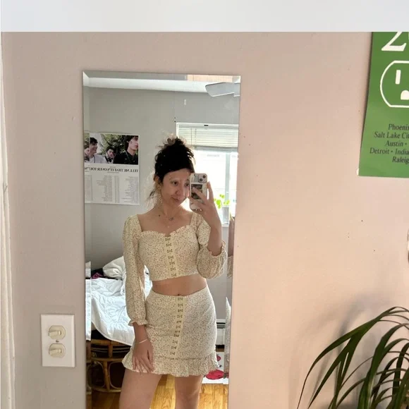 white christmas dresses Urban Outfitters Cream Ruffled Mini Dress (SzS) – The Thrifty Hippy main image 0
